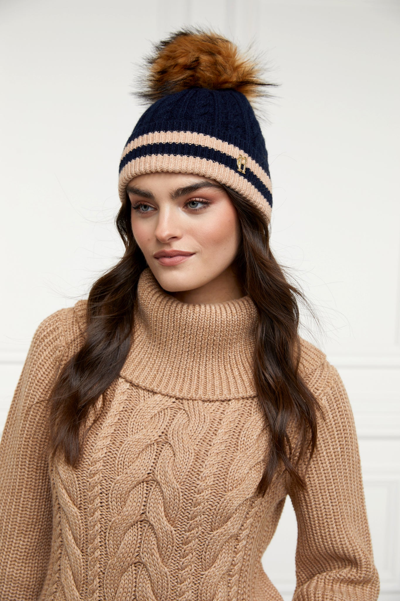 Zoe Bobble Hat Ink Navy Stripe Holland Cooper