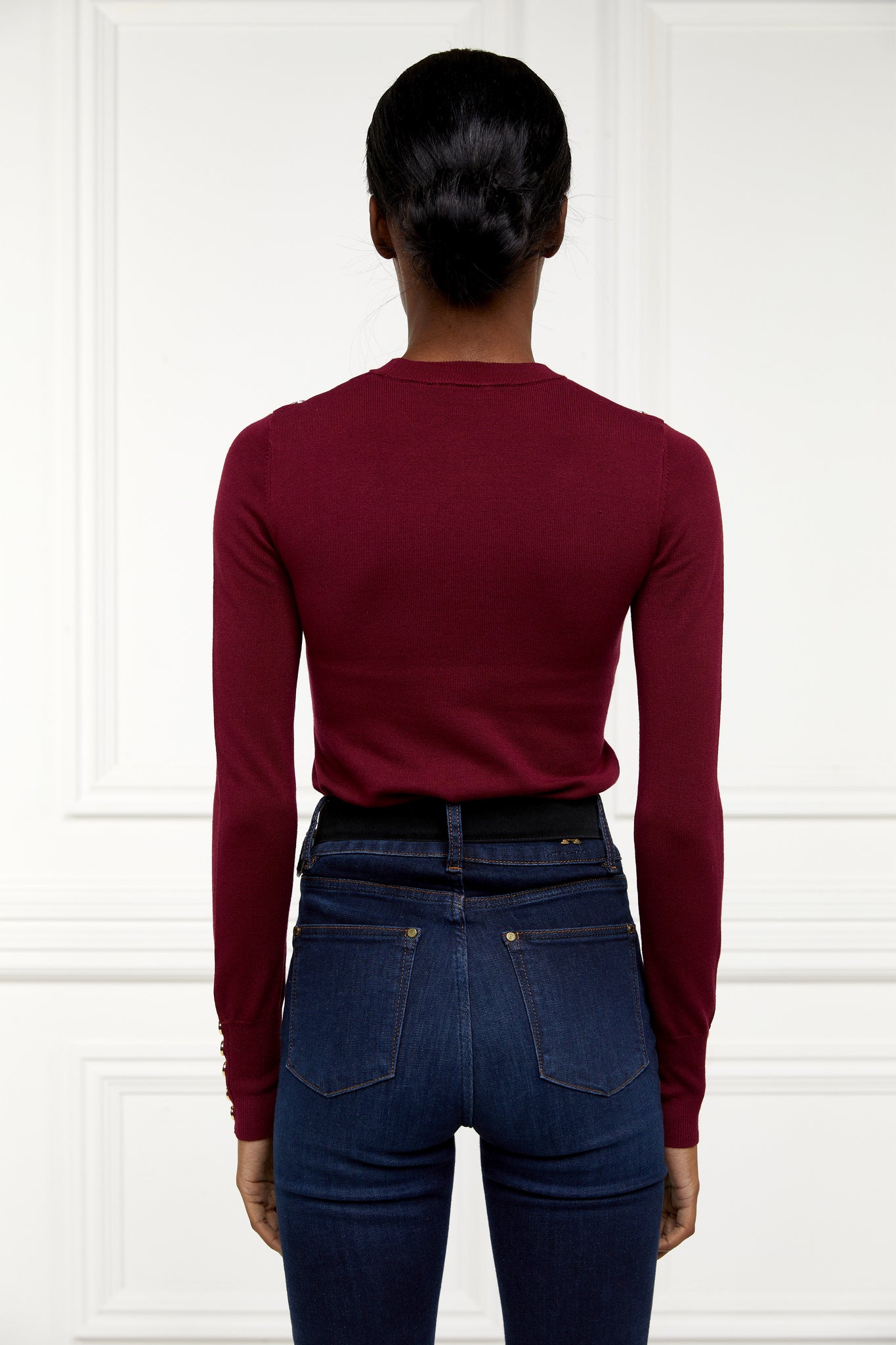 Buttoned Knit Crew Neck (Wine)