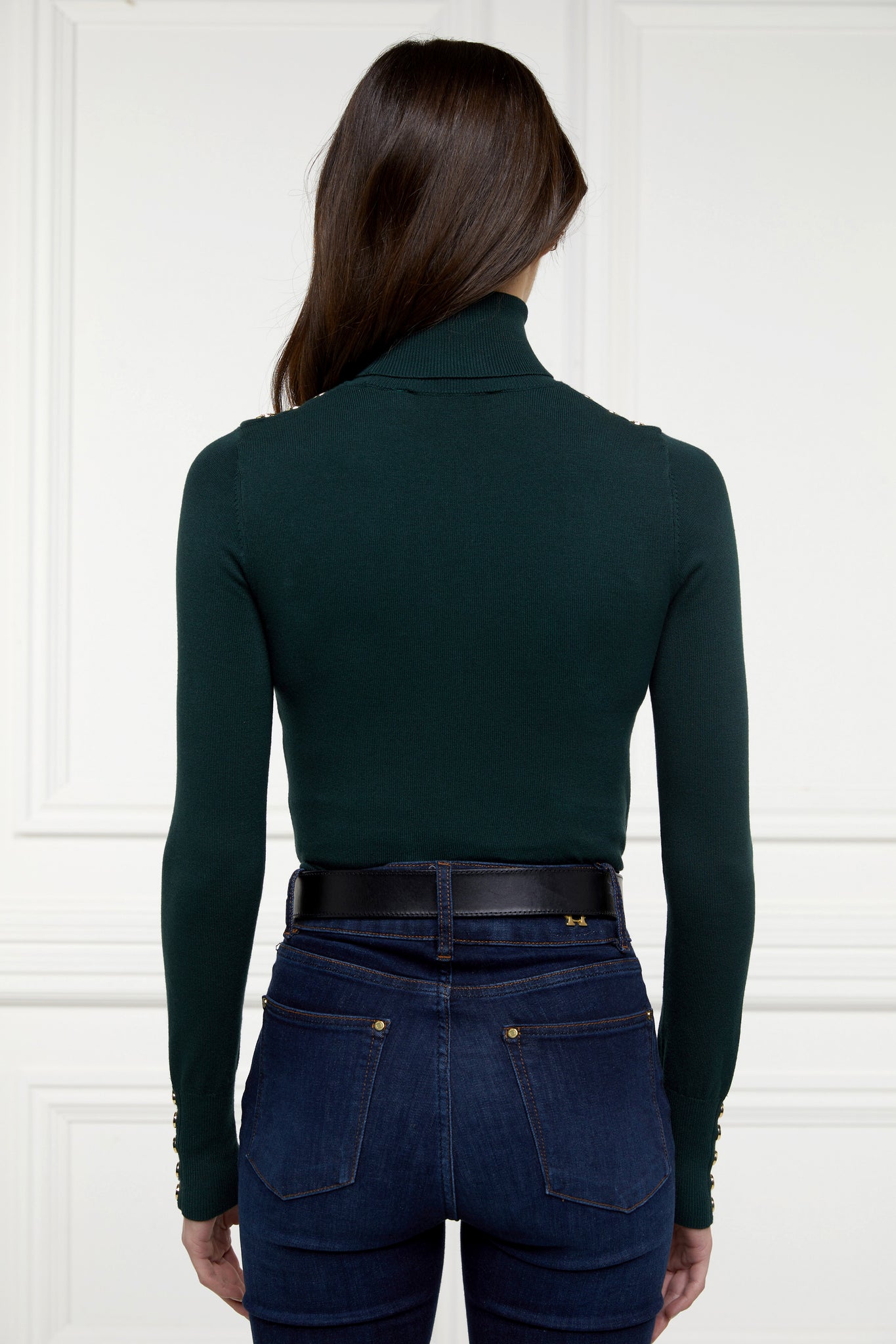 Buttoned Knit Roll Neck (Deep Emerald)