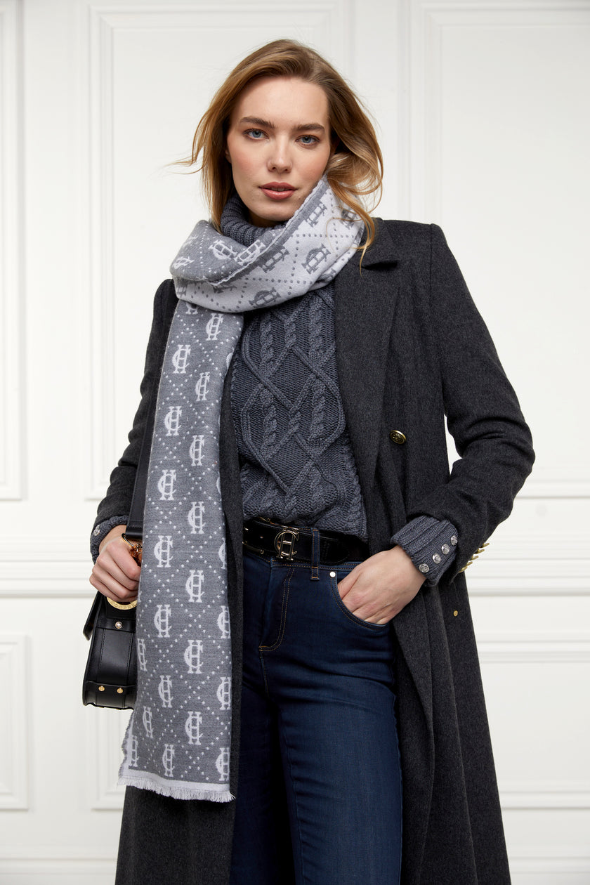 Lightweight Monogram Scarf (Grey Marl Cream)