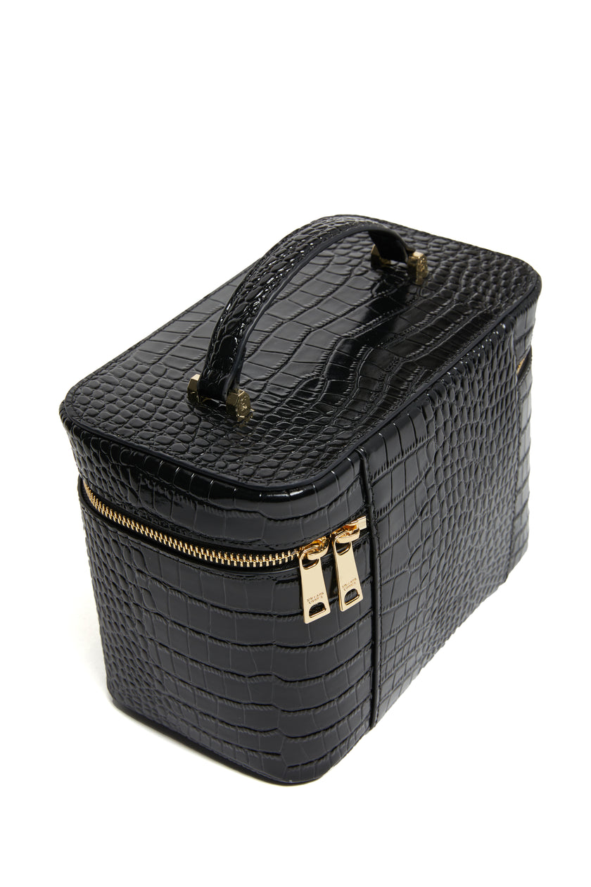 Travel Makeup Bag (Black Croc)