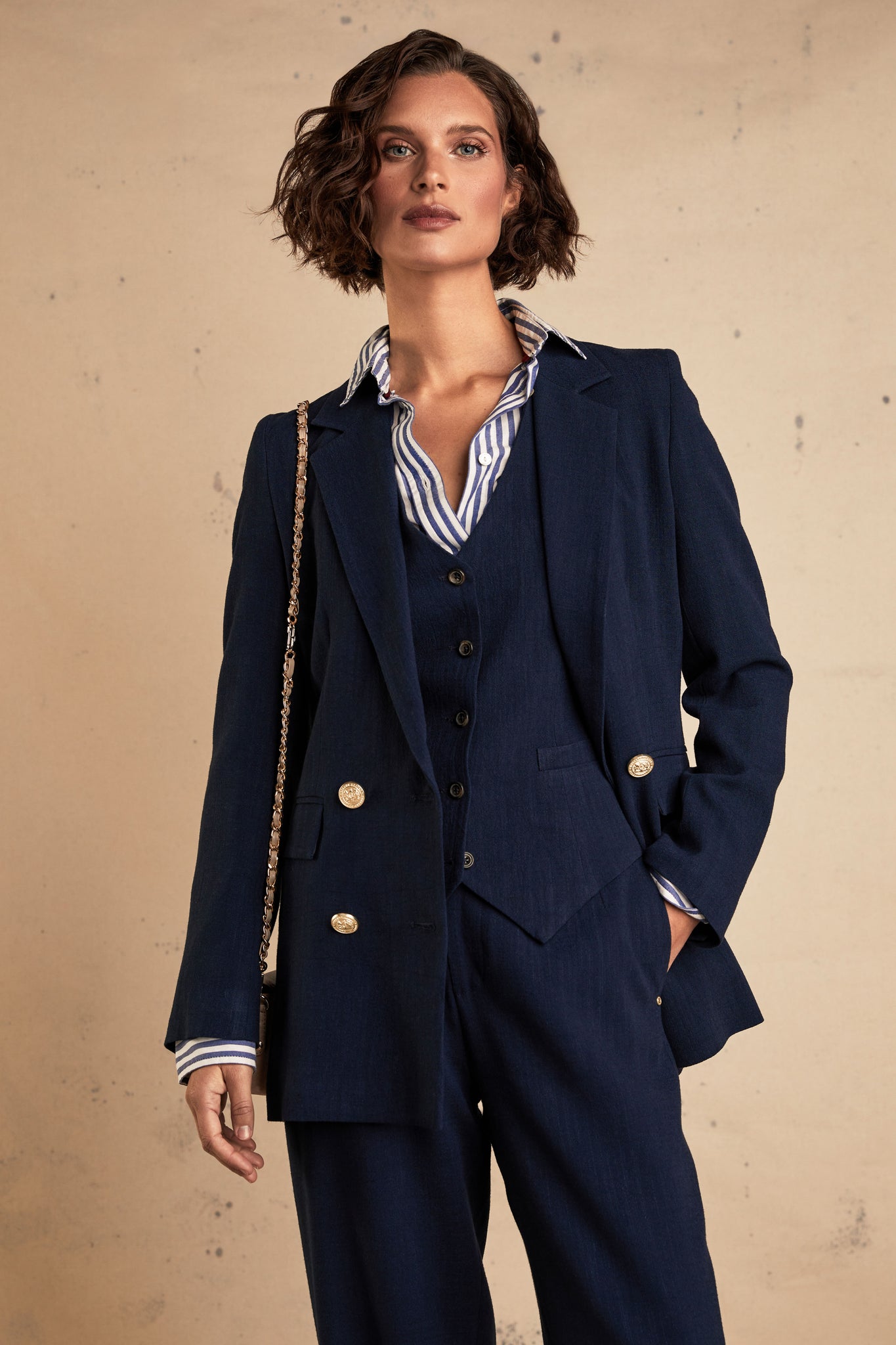 Double Breasted Blazer (Navy Linen)