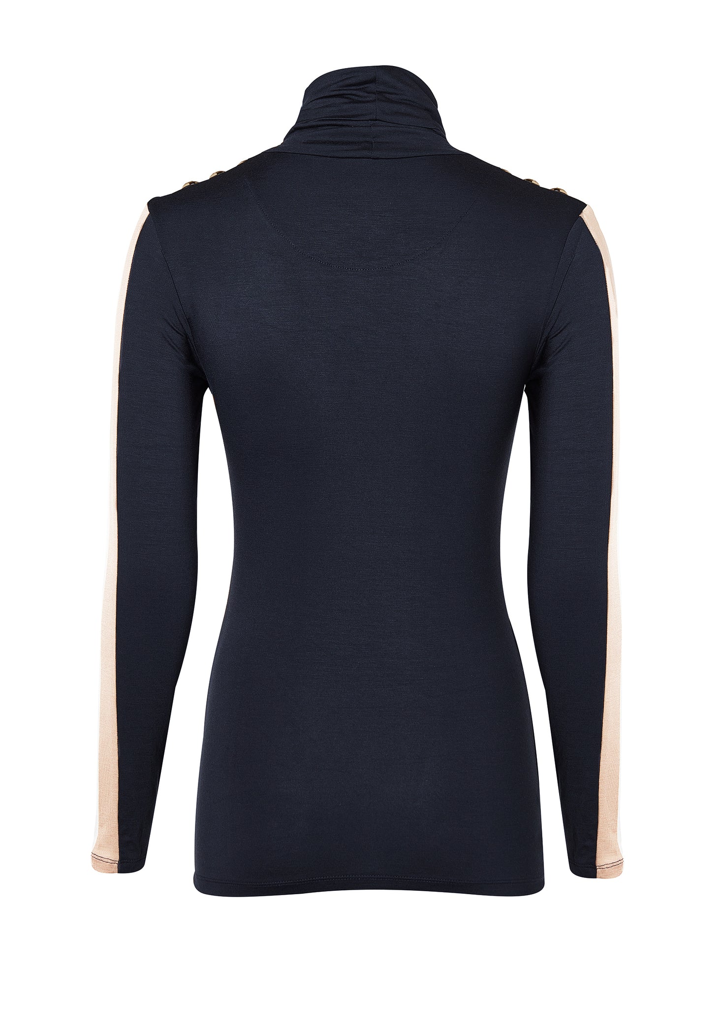 Panel Long Sleeve Roll Neck (Navy Ecru)