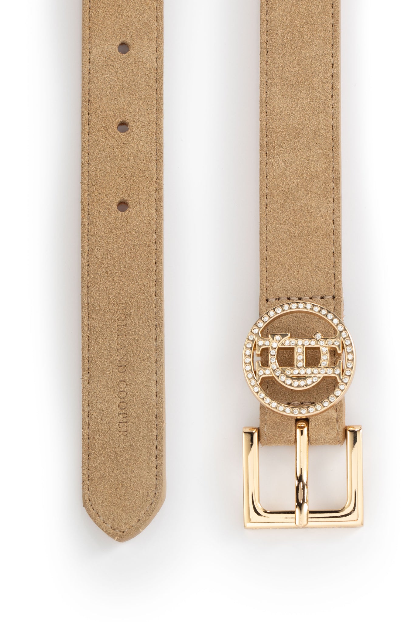 Crystal Slim Logo Belt (Taupe Suede)