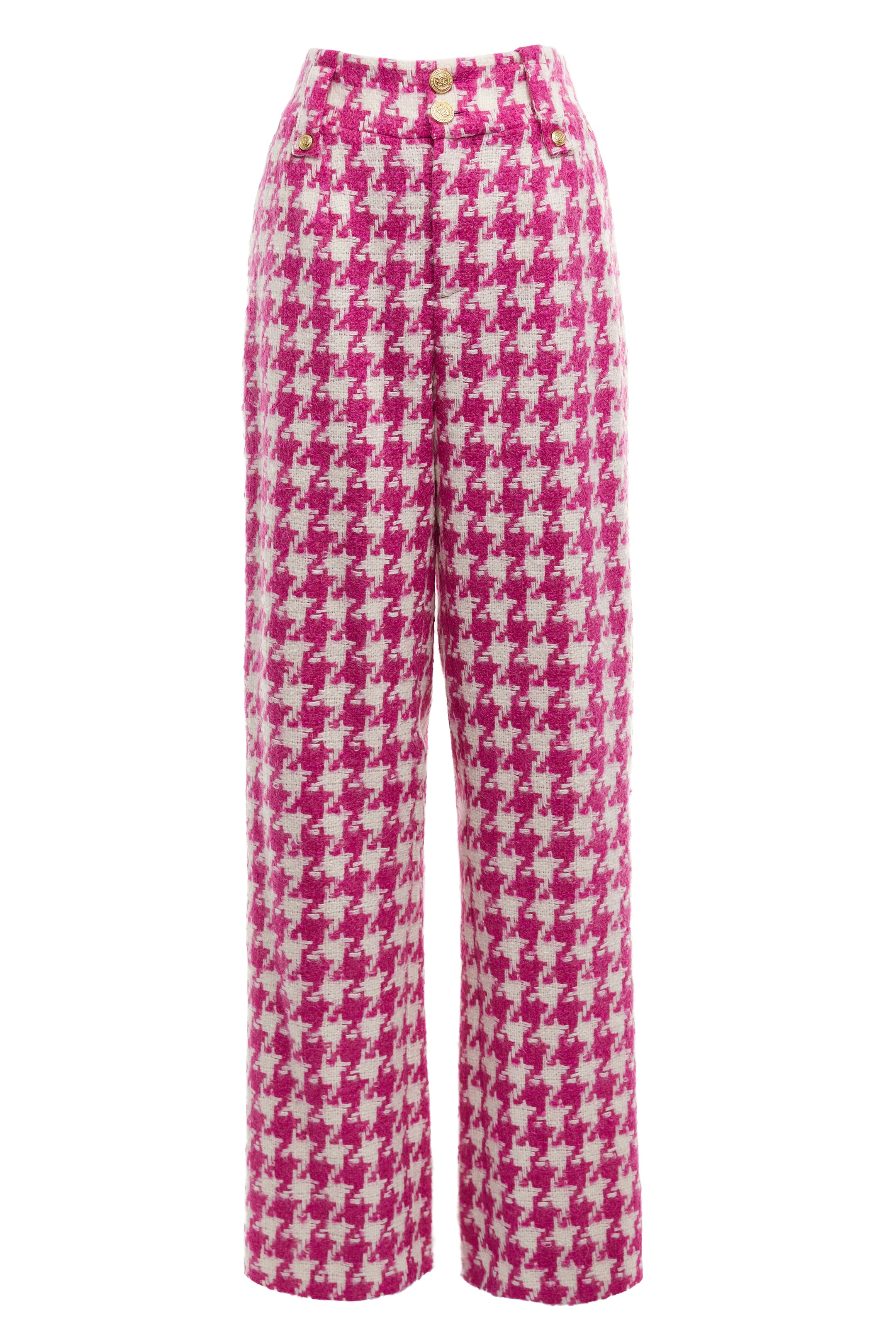 High Waisted Straight Trouser (Hot Pink Large Scale Houndstooth ...