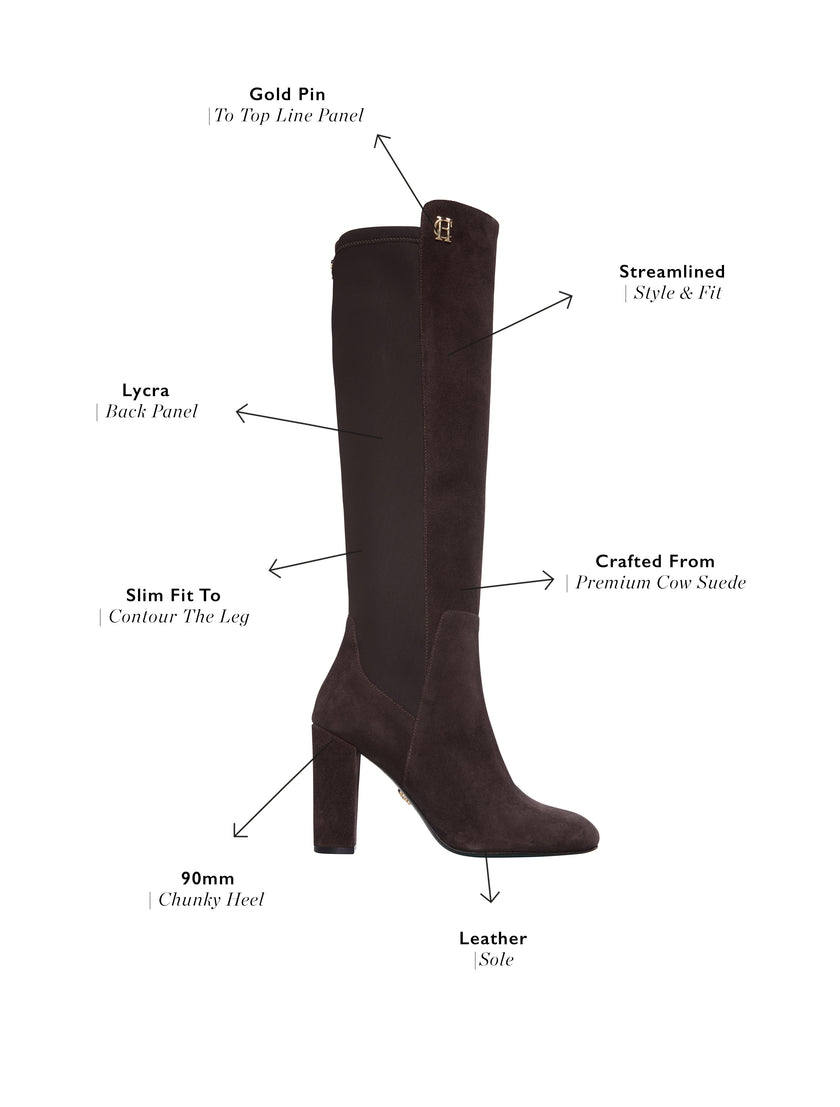 Albany Heeled Boot (Chocolate Suede)