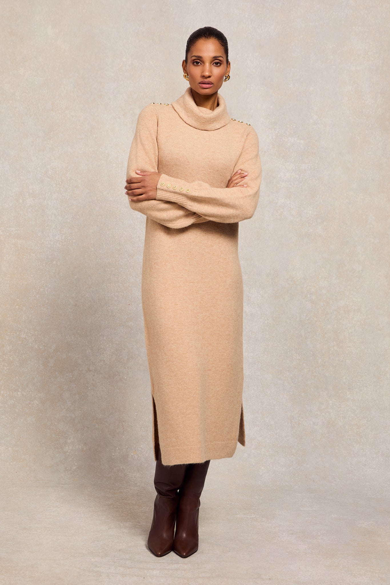 Berkeley Roll Neck Dress (Camel)