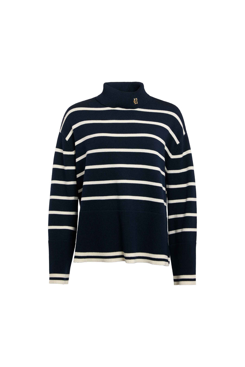 Antonia Roll Neck Knit (Ink Navy Stripe)