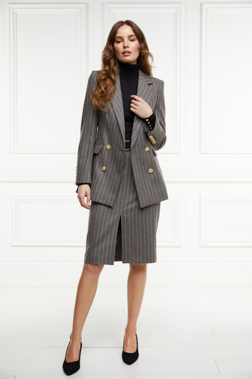 Mayfair Pencil Skirt (Soft Grey Pinstripe)