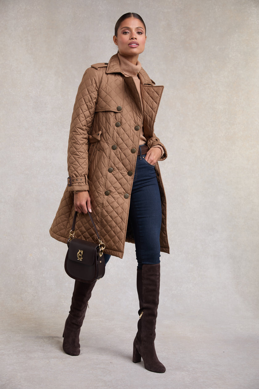 Grayson Quilted Trench Coat (Coffee)