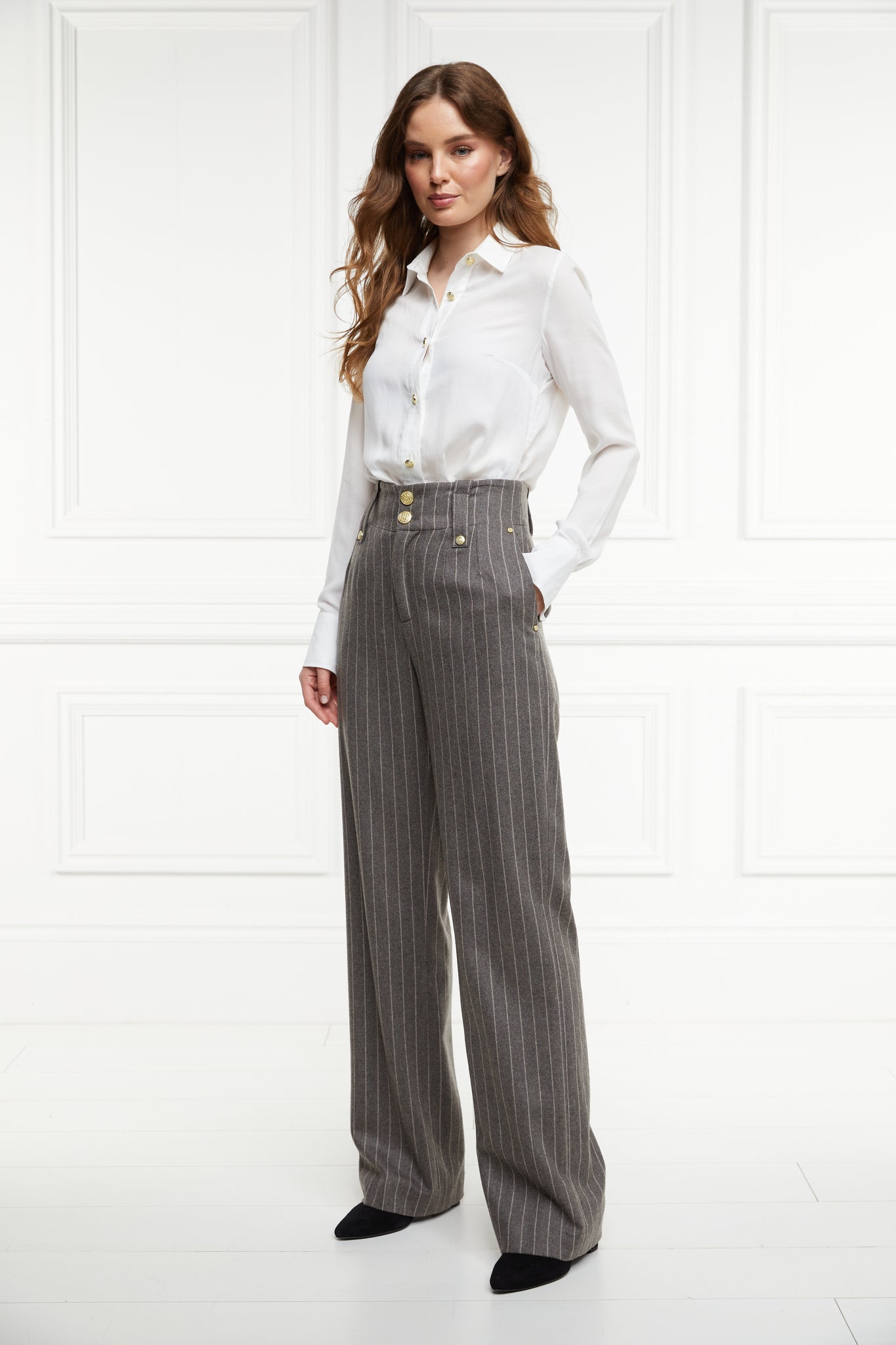 Pinstripe high waisted pants hotsell