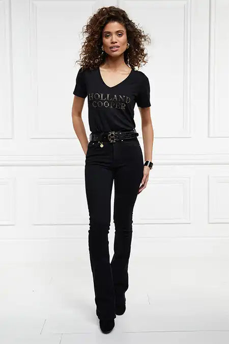 Diamante V-Neck Tee (Black)