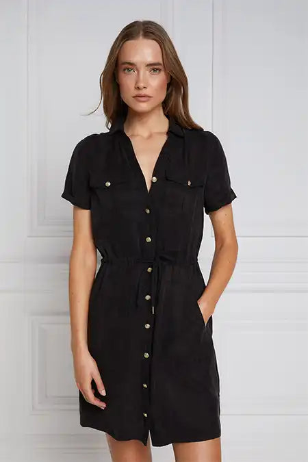 Black button down denim hot sale dress