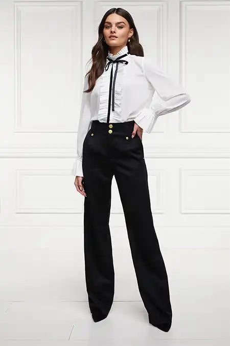 High Waisted Straight Trouser (Navy Chalk Pin Stripe) – Holland