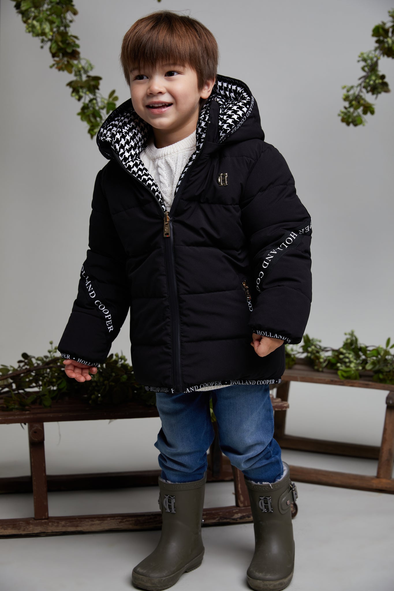 Little Reversible Puffer (Liquorice Houndstooth)