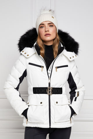 Topshop Sno ski suit with faux fur hood & belt in white