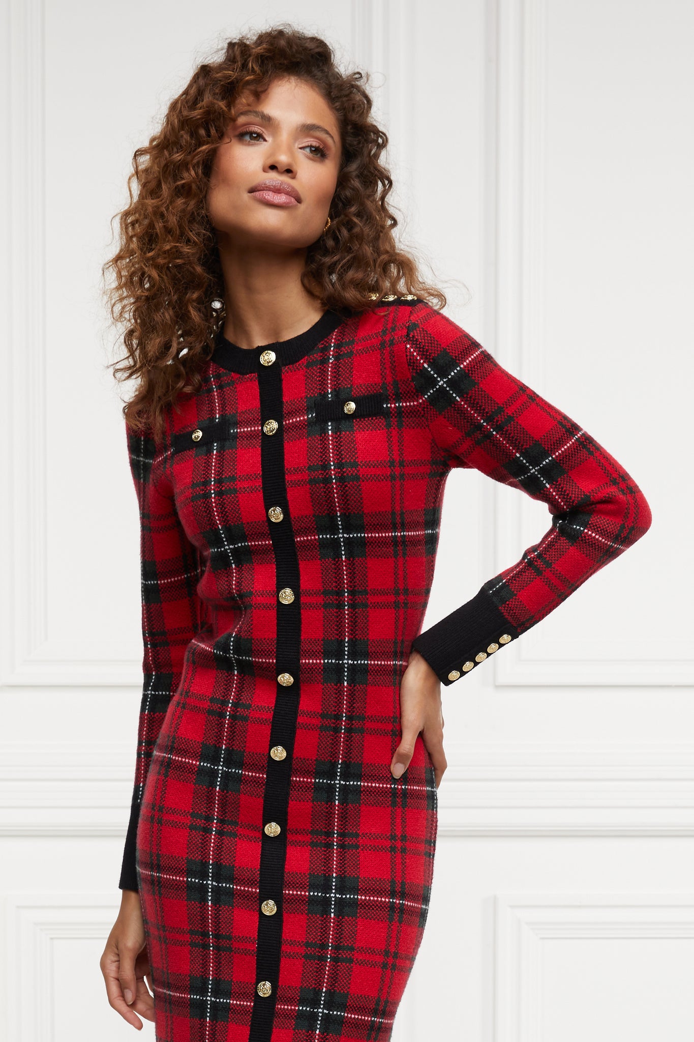 Hepburn Midi Dress (Red Tartan)