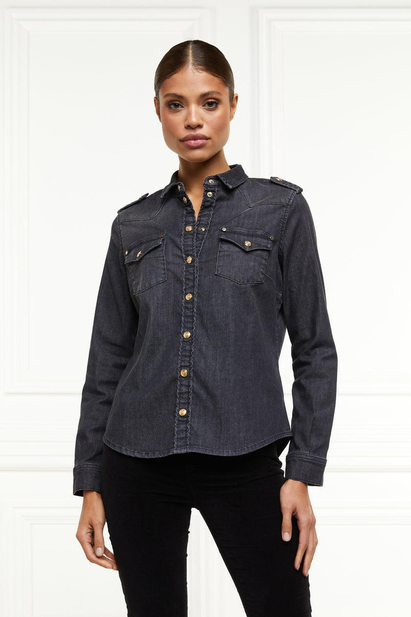 Western Denim Shirt (Washed Black)