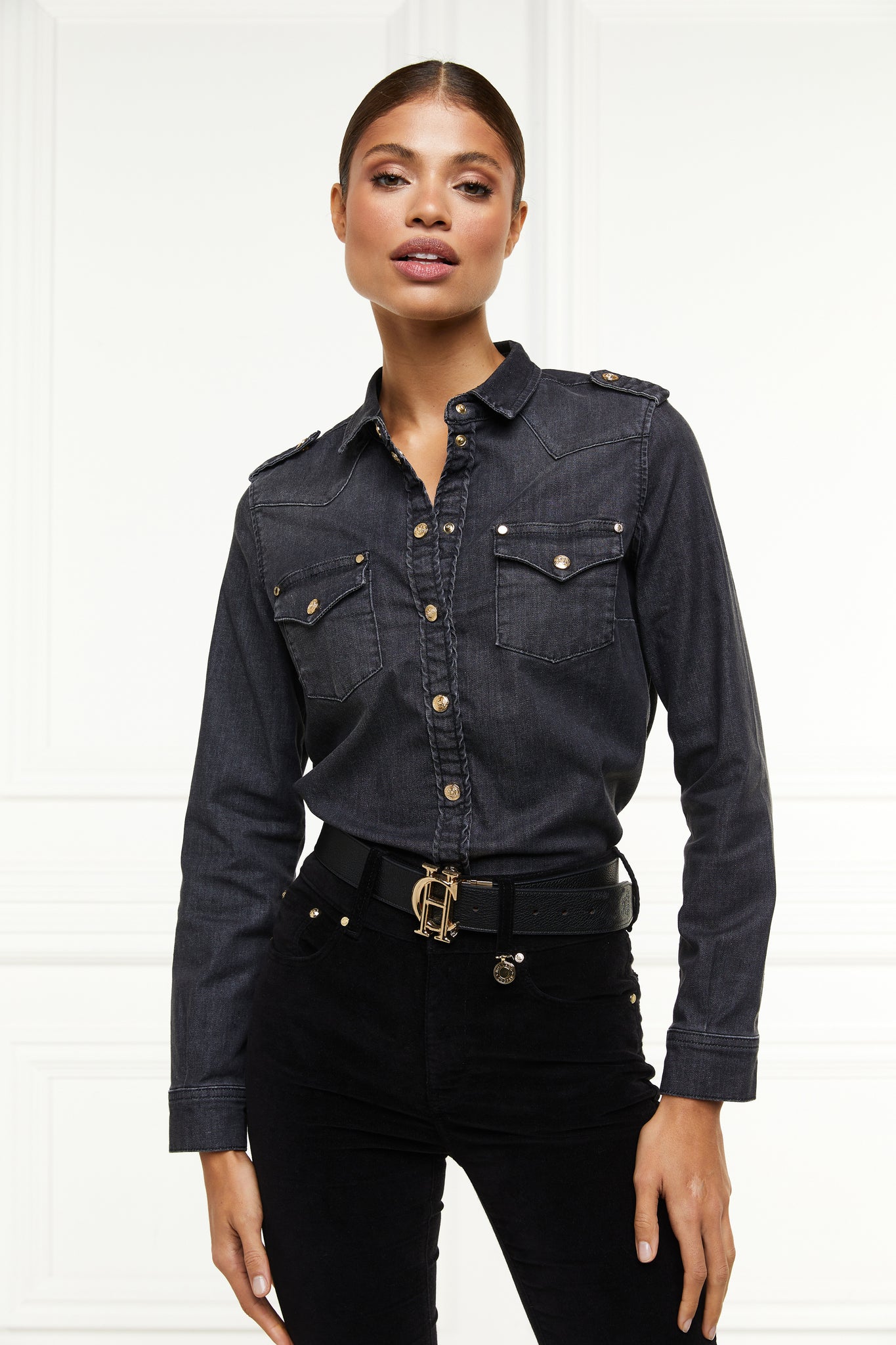 Western Denim Shirt (Washed Black)