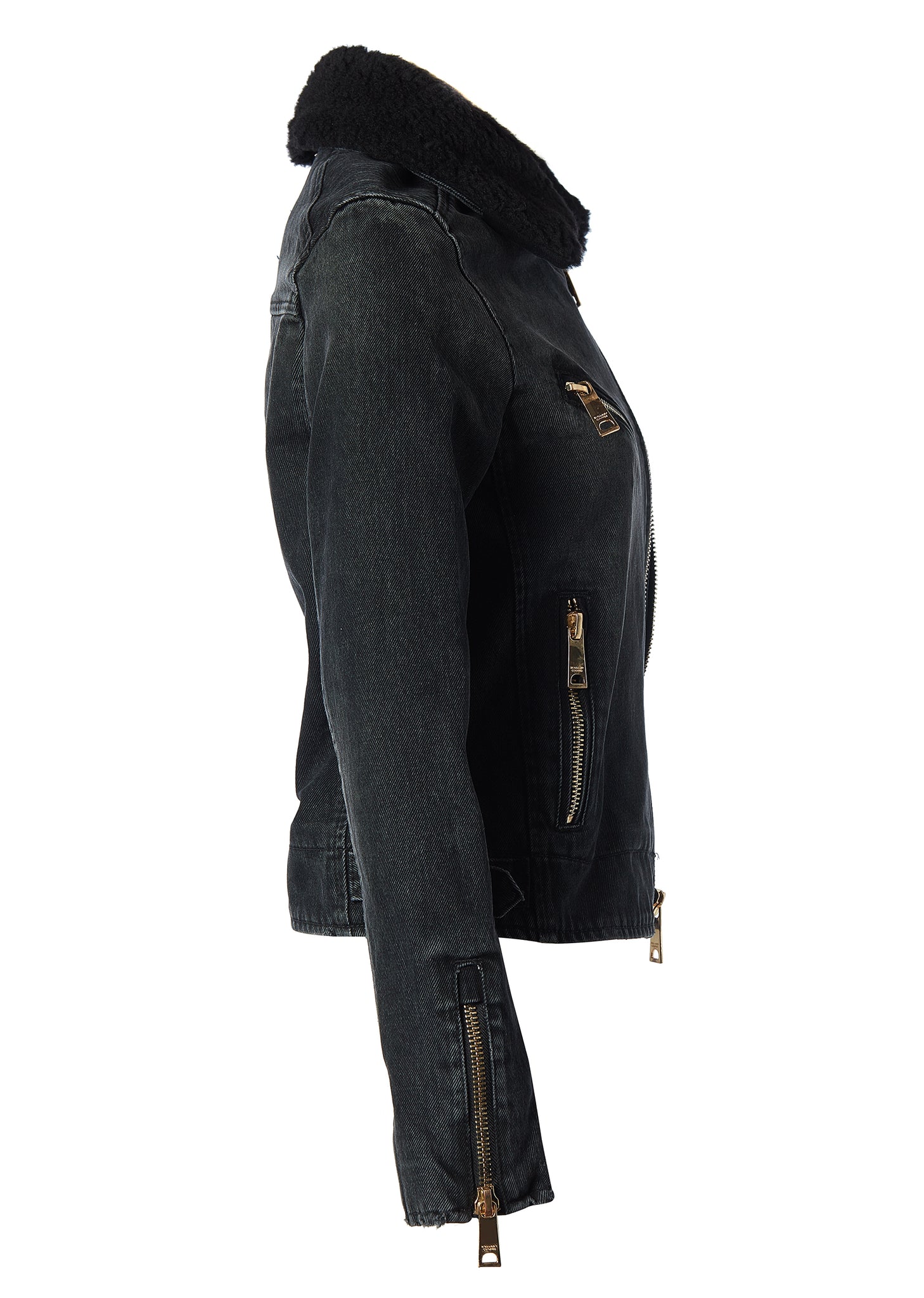 Denim Biker Jacket (Washed Black Sherpa)