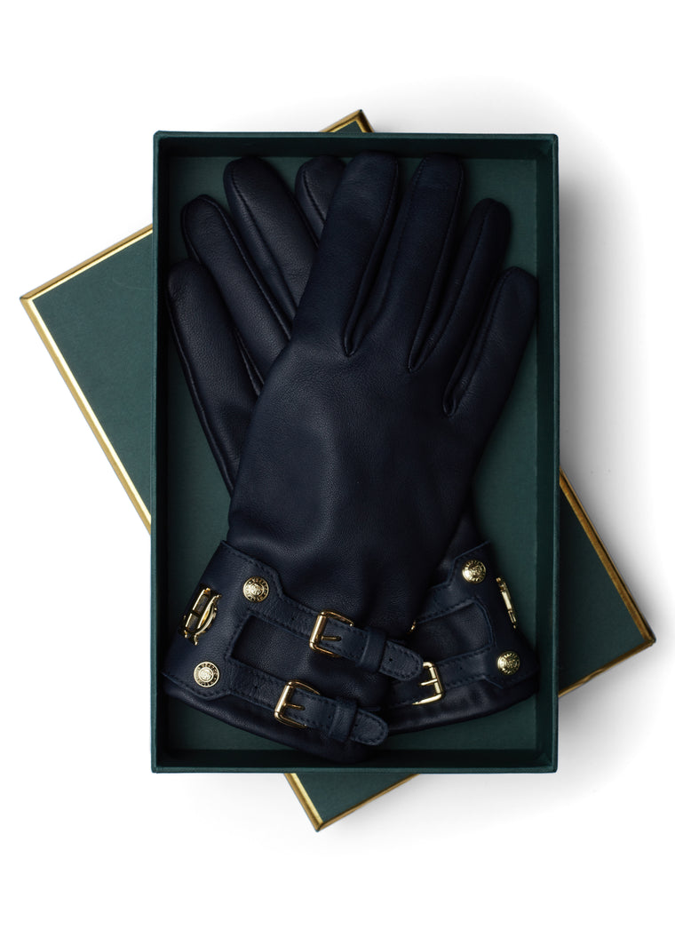 Monogram Leather Gloves (Ink Navy)