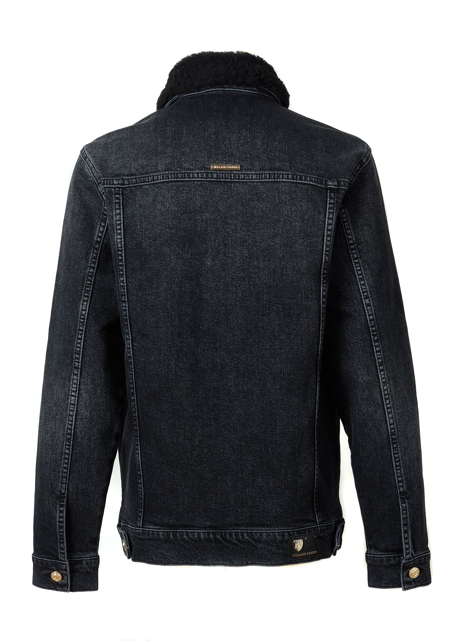 Longline Denim Jacket (Washed Black Sherpa)