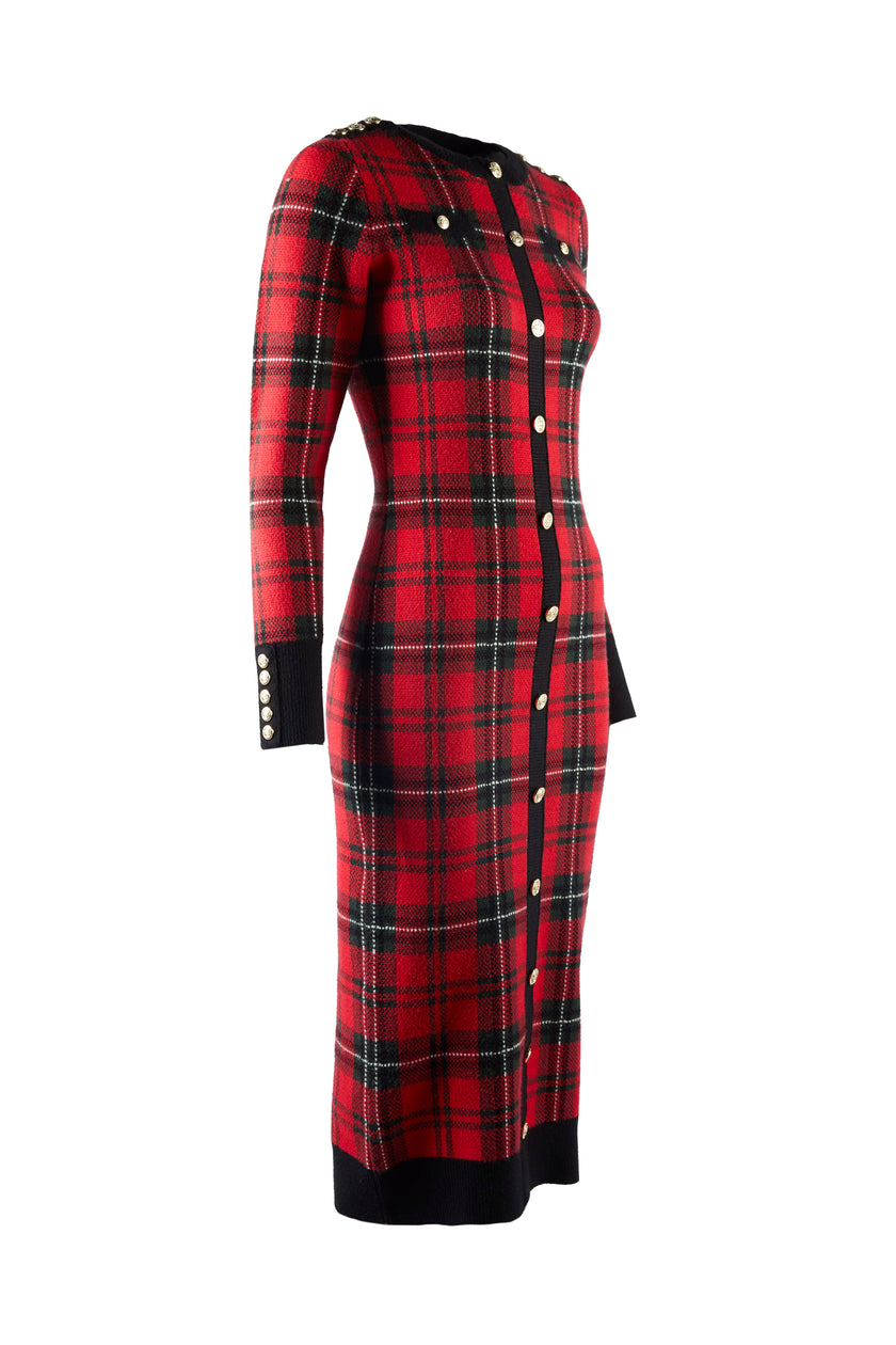 Hepburn Midi Dress (Red Tartan)