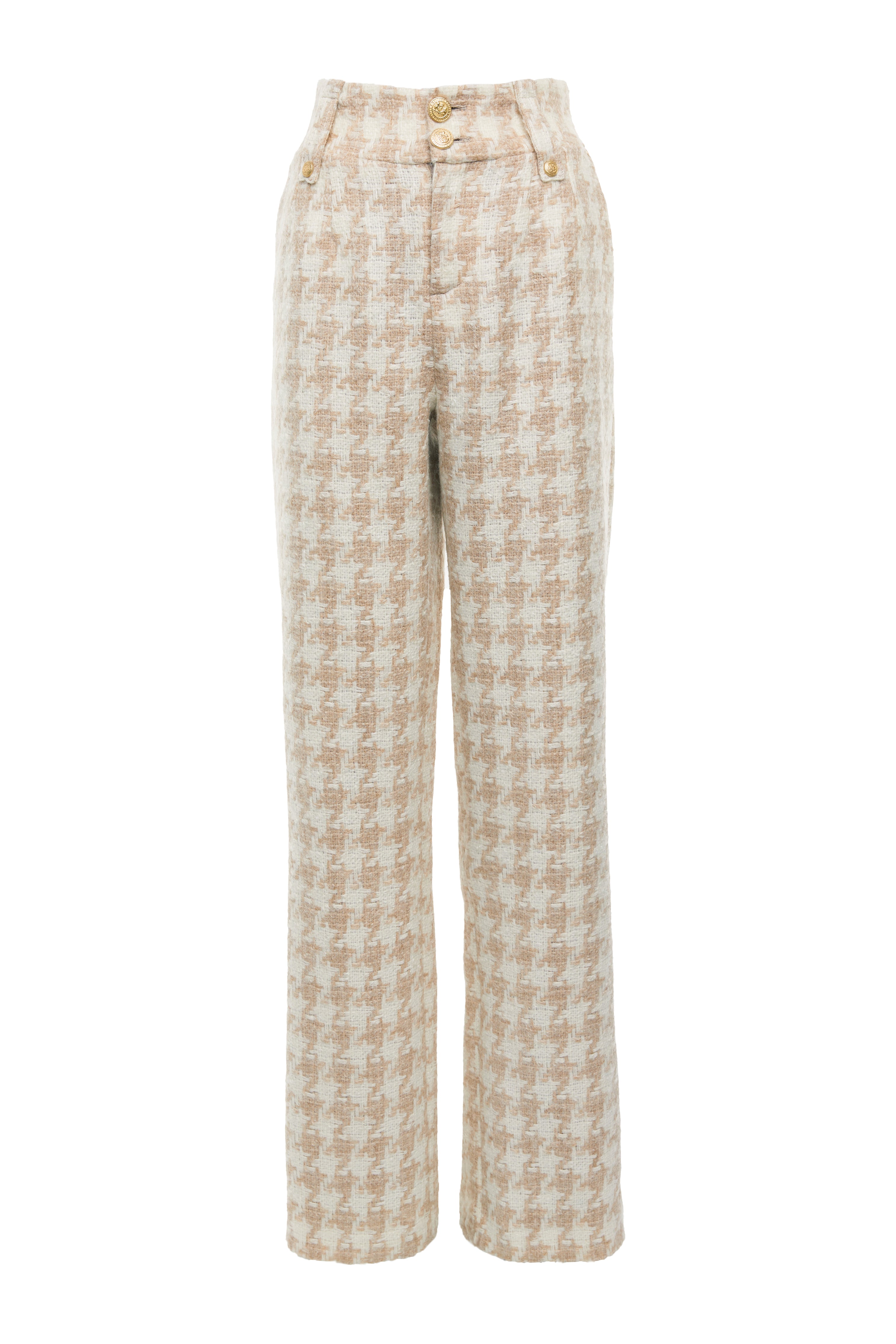 High Waisted Straight Trouser (Camel Houndstooth) – Holland Cooper