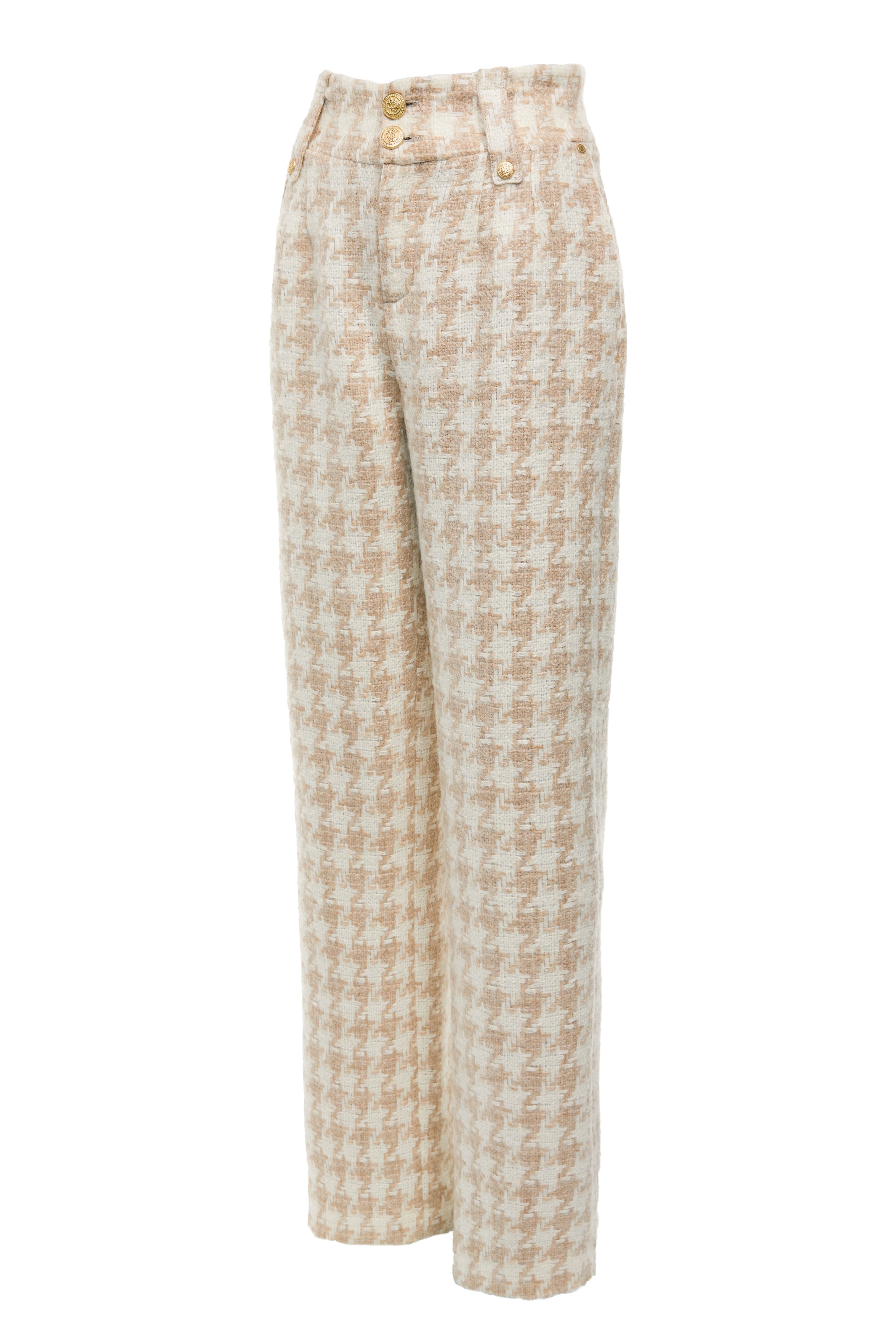 High Waisted Straight Trouser (Camel Houndstooth) – Holland Cooper