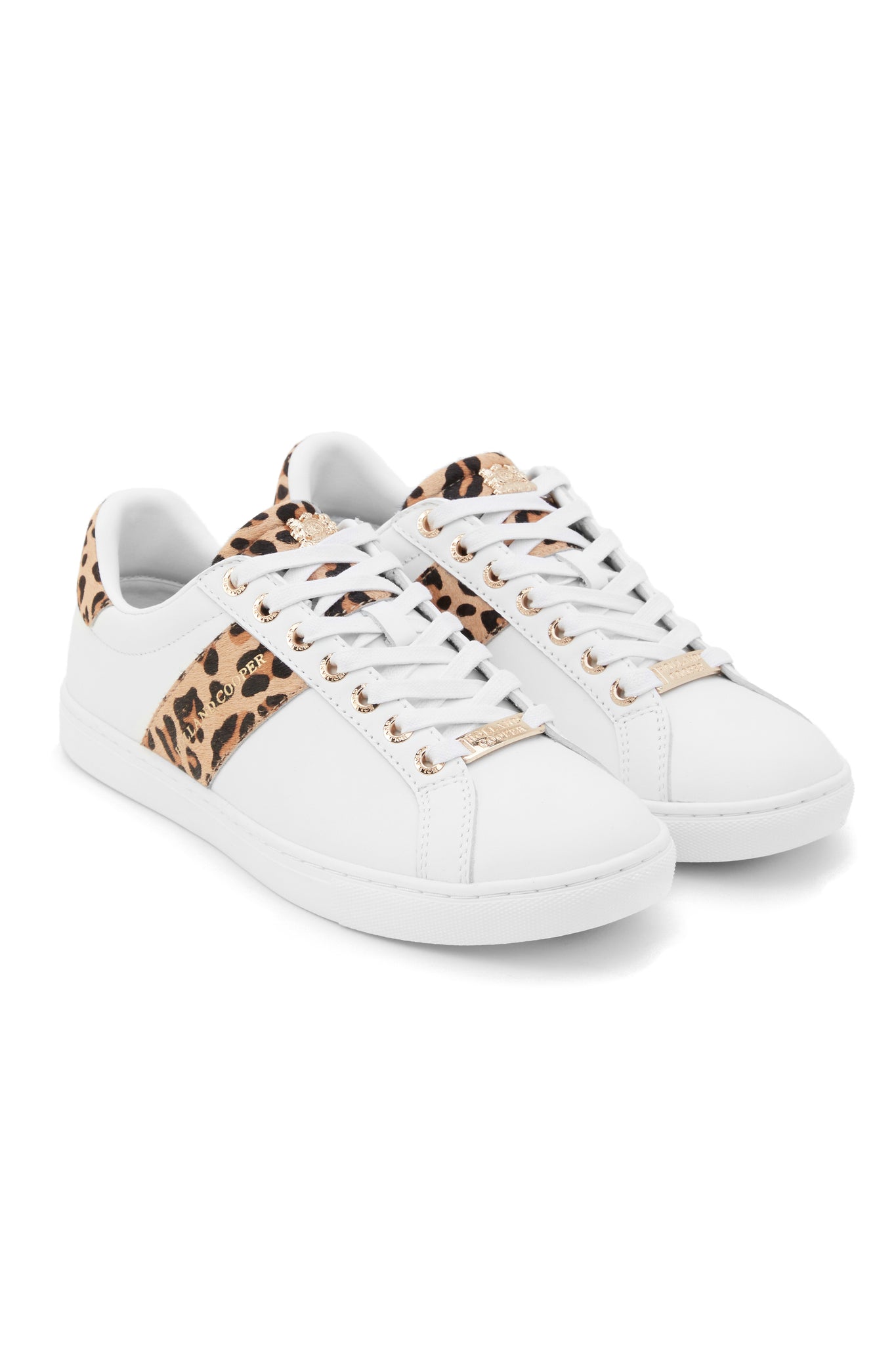 White trainers with clearance leopard print stripe