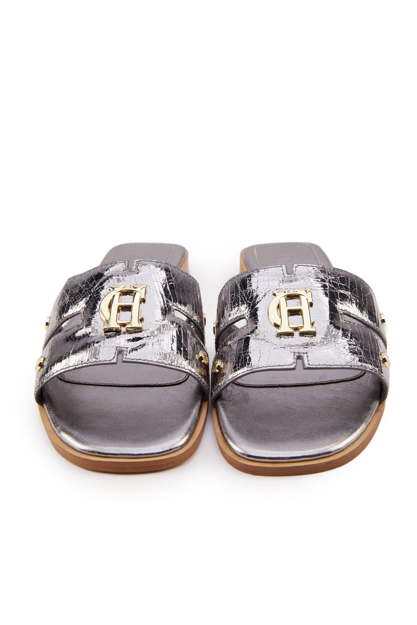 Silver leather sale sliders