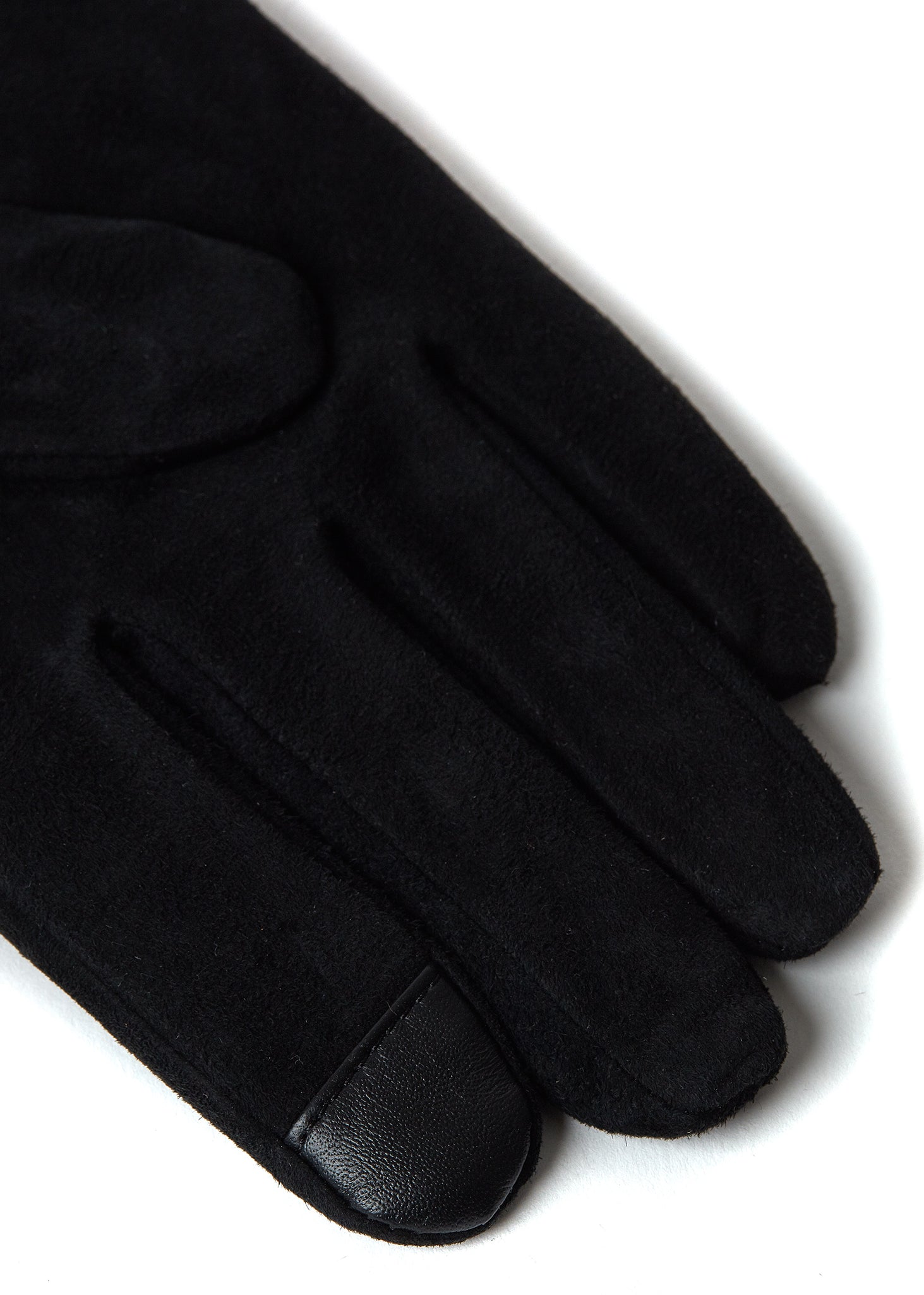 Cashmere Lined Faux Trim Suede Gloves (Black)