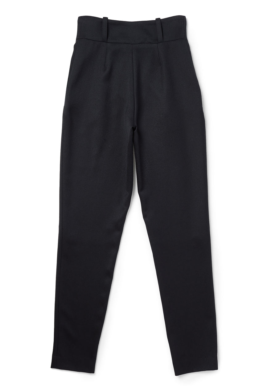 High Waisted Peg Trouser (Black Barathea Silver)